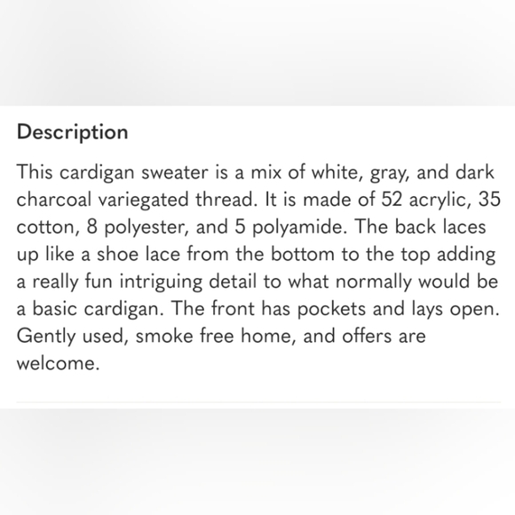 Black Tape M Lace-Up Back Cardigan Sweater Black Gray 1748-AX - Picture 3 of 13